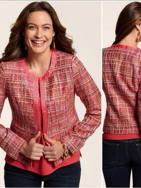 Chico's Pink Tweed Open-Front Blazer